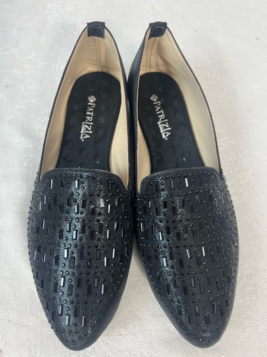 Shoes - Patrizia Shoes Black Slip On Loafers Beaded .5” Heels Vegan Leather NWOT 38/7.5👍